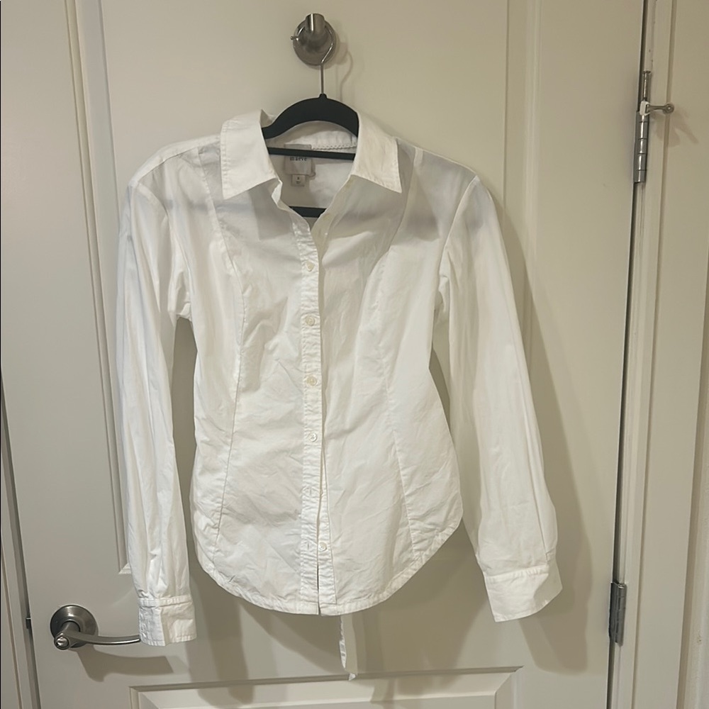 White Button-Up Shirt with Tie in the back